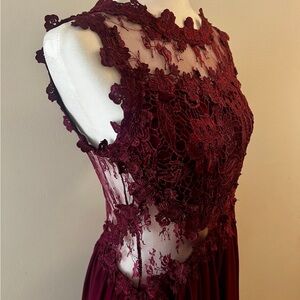 Soiéblu Lace Detail Maxi Dress, Size L, burgundy/wine